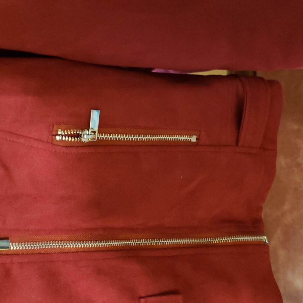 Burgundy (Faux) Suede Moto Jacket. Red Motorcycle Jacket XL. NWT. Express. - Picture 7 of 9